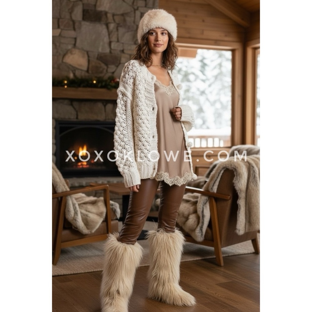 POL Ivory Bobble Stitch Crochet Cardigan | Button Front Knit - Picture 8 of 10